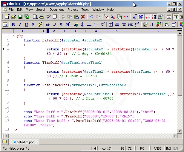 MuTiCoRe PHP DateDiff Time Diff 