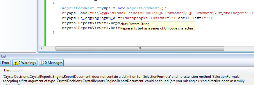 C# SelectionFormula Error