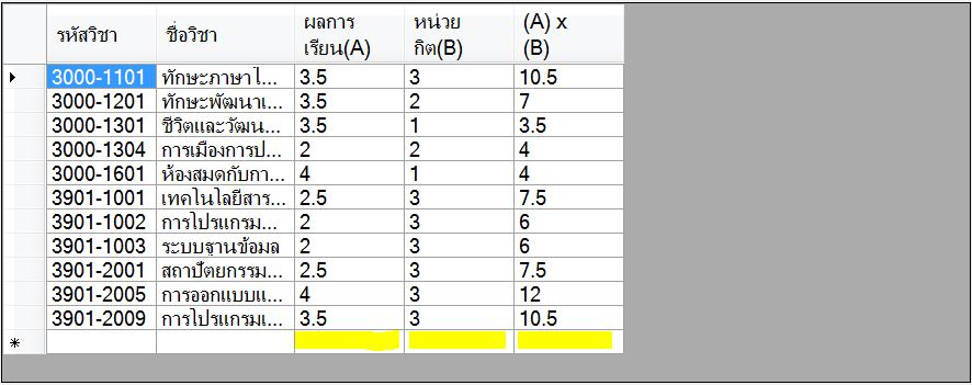 แสดงผลรวมใน cell ข้างล่าง