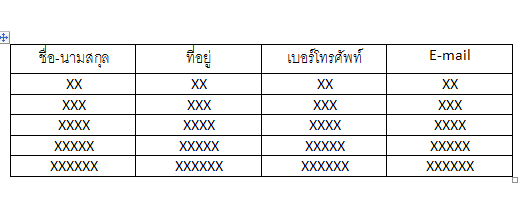 ตารางข้อมูลที่โชว์ขึ้นมา