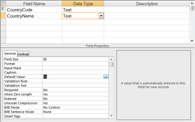 Access Default Value