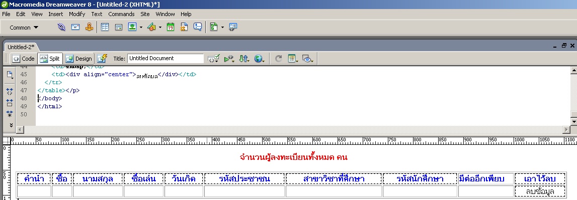 นำข้อมูลในฐานข้อมูลที่เราเพิ่มลงไปมาแสดงเป็นรูปแบบ