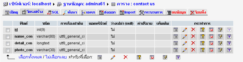 รูปตารางฐานข้อมูล