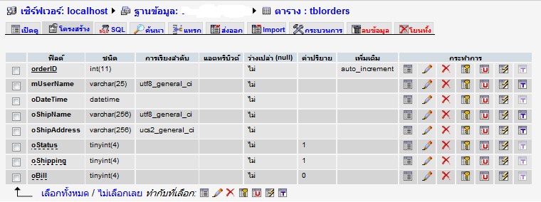 ฐานข้อมูลการสั่งสินค้า