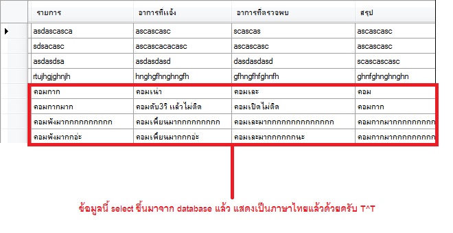 ข้อมูลที่selectขึ้นมา