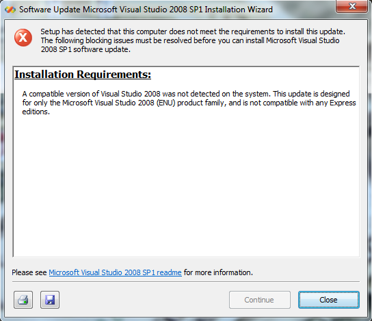 Visual Studio 2008 SP1 Error Setup