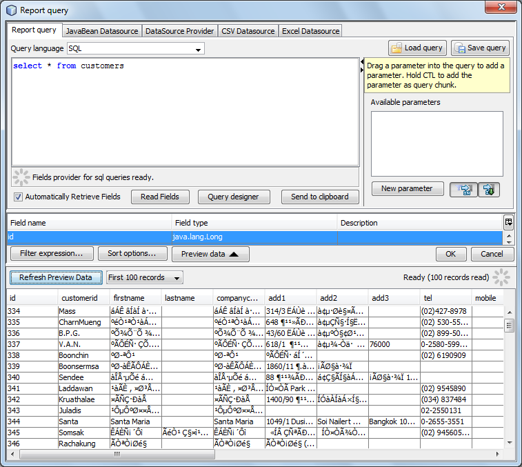 connect jdbc latin1