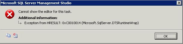 Exception from HRESULT: 0xC0010014(Microsoft.SqlServer.DTSRuntimeWrap)