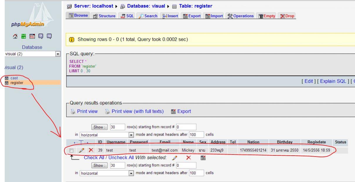 ข้อมูล ใน phpmyadmin