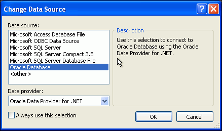 Choose Data Source Oracle Database