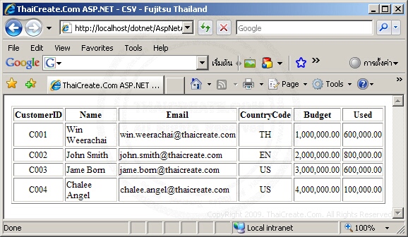 ASP.NET CSV DataSet